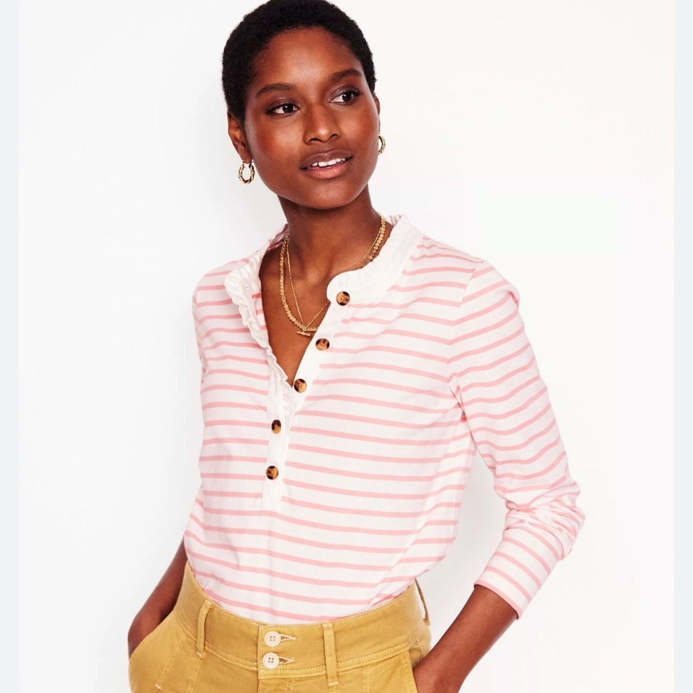 Boden frill Breton Striped Button-Down Shirt